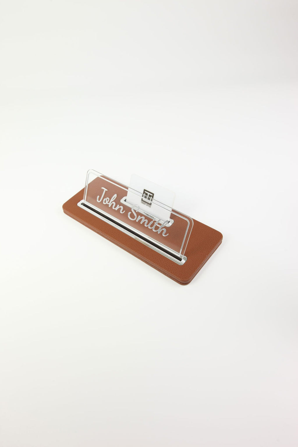 Leather Desk Name Holder Black Chrome Detailed - Name Holder and Business Card Holder