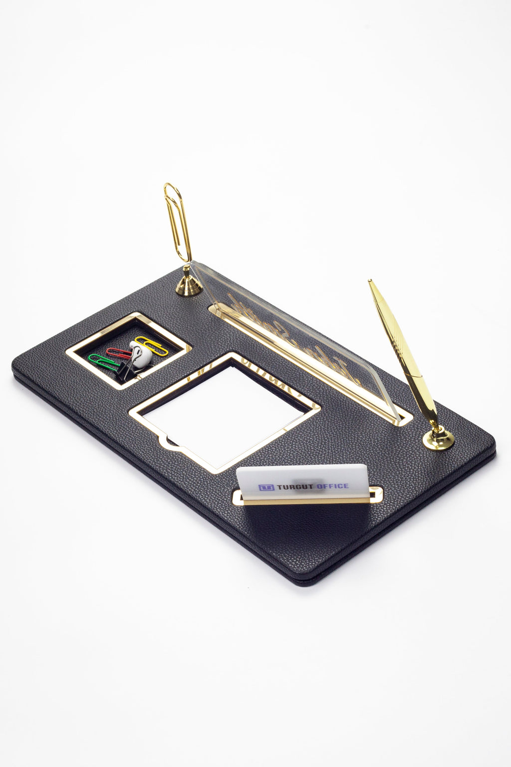 Organizer Leather Desk Nameplate Gold Detailed