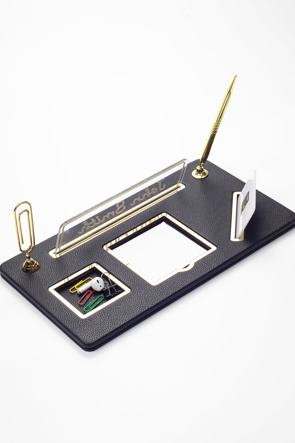 Organizer Leather Desk Nameplate Gold Detailed