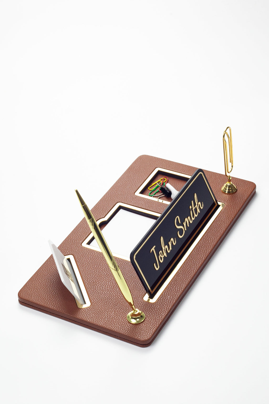 Organizer Leather Desk Nameplate Gold Detailed