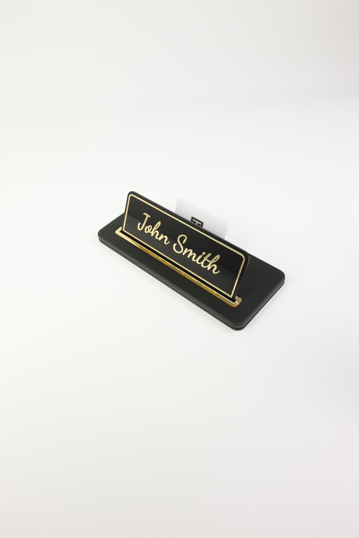 Leather Desk Nameplate Black Gold Detail - Nameplate and Business Card Holder