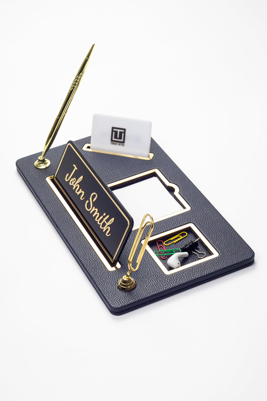 Organizer Leather Desk Nameplate Gold Detailed