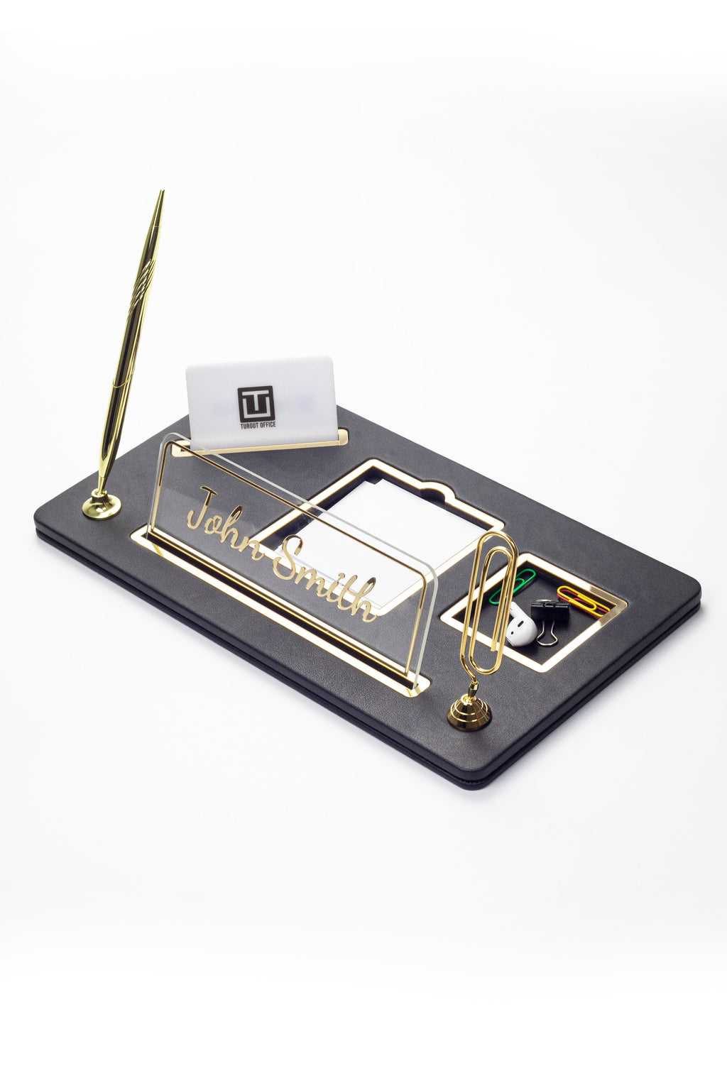 Organizer Leather Desk Nameplate Gold Detailed