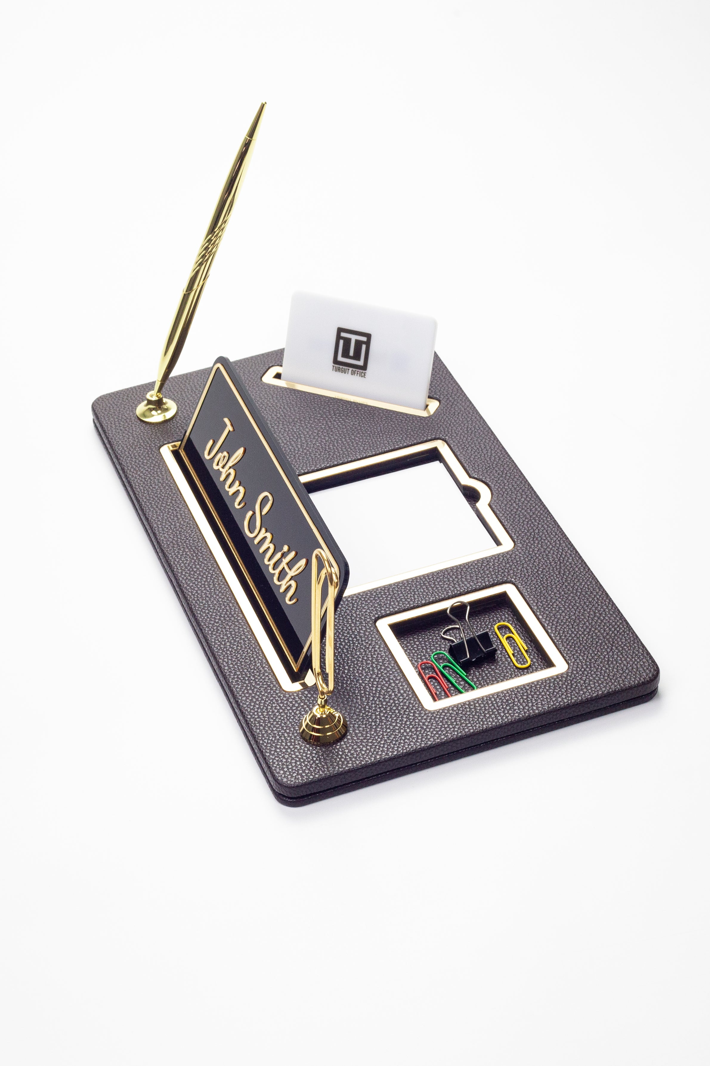 Organizer Leather Desk Nameplate Gold Detailed
