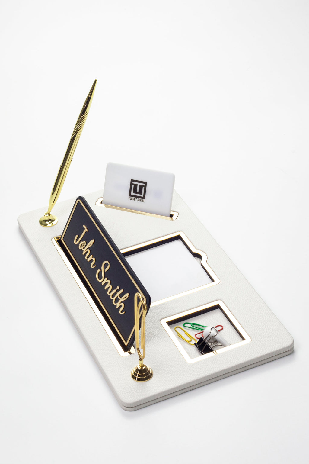 Organizer Leather Desk Nameplate Gold Detailed